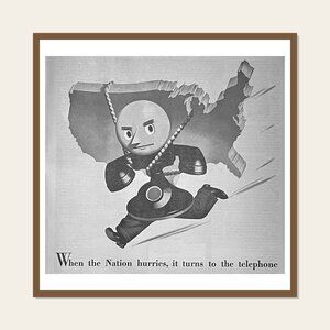 Vintage Print Ad 1942 WWII Bell System Anthropomorphic Telephone Run USA Map u